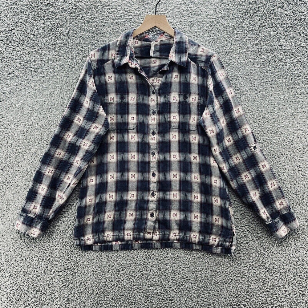 MK Mountain Khakis Shirt Blue Plaid Casual Long Sleeve Button Up
